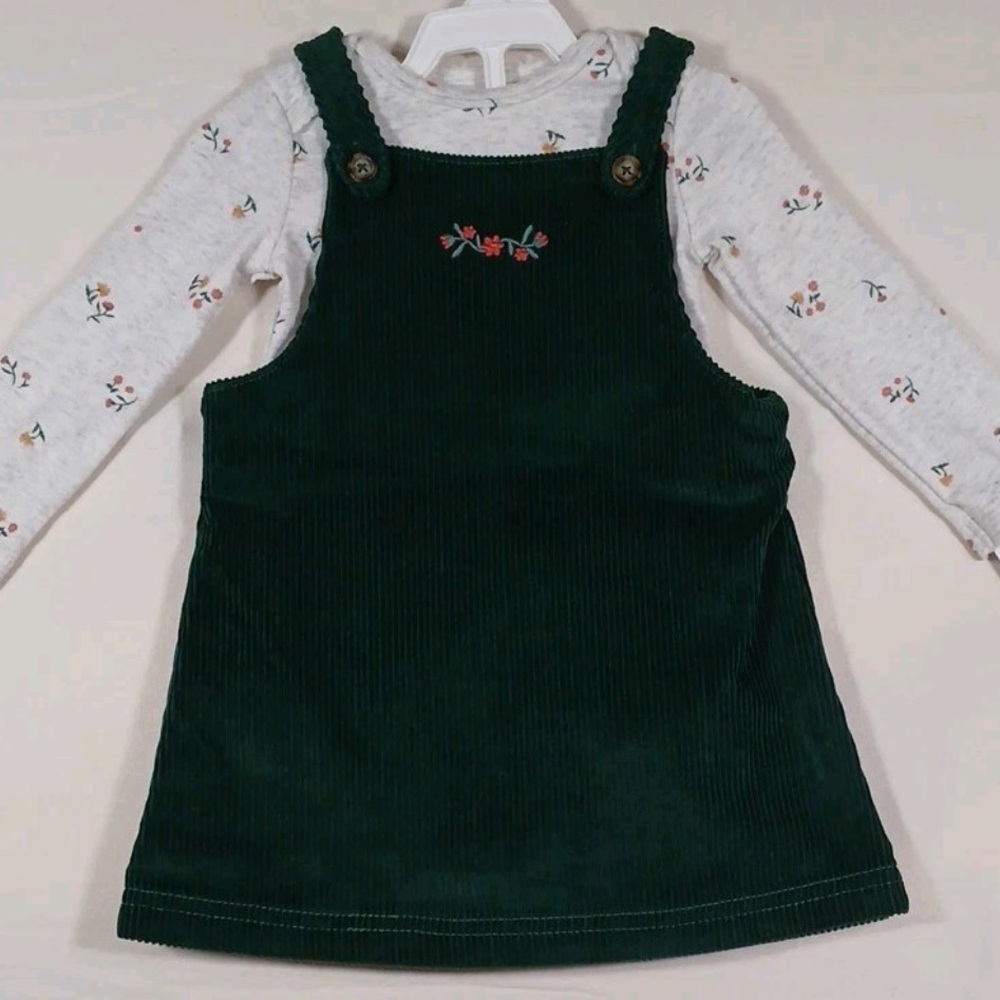Carter's Dark Green Corduroy Dress with Pink Floral Detail